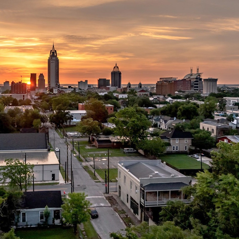 arial view of Mobile, Alabama downtown